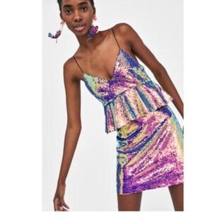Zara Basic Multicolor Sequin Peplum Dress Size MED